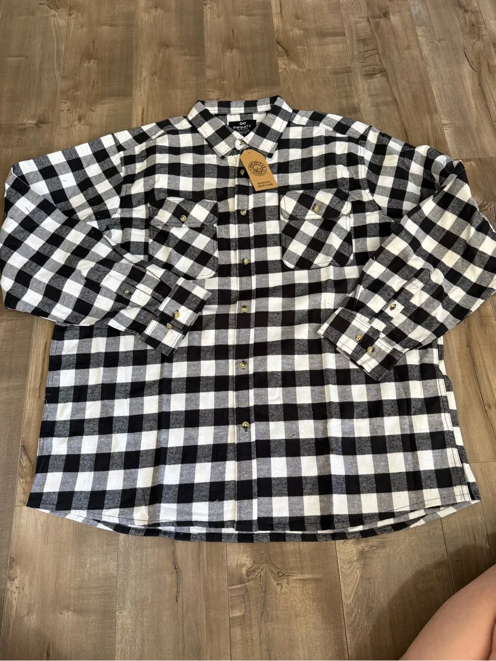 Infinity Apparel Plaid Shirt White Black‎ Men XXL Brushed Pockets Button Up Fall
